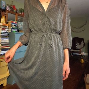 Old Navy Grey + White Polka Dot Drawstring Dress